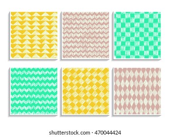 Doodle patterns set. Abstract sketch textures. Simple ornaments collection. Pencil effect drawing backgrounds. Vector seamless swatches for web design, fabric, paper and printed products.