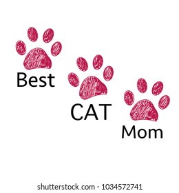 Doodle Paw print. ''Best cat mom'' text. Happy Mother's Day greeting card