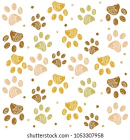 Doodle Paw prints golden colored background