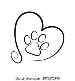 Doodle Pawprint Line Drawing Vector Illustration