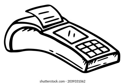 Doodle payment machine.A linear graphic vector element drawn by hand. pos-terminal.
