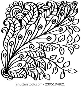 Doodle Pfauenfeder mit Blumenornamennetz. 