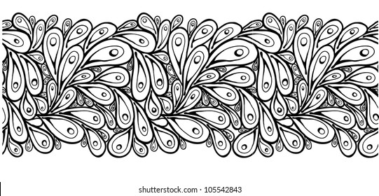 Doodle peacock feathers seamless line.