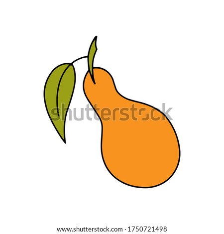 Doodle pear with leaf icon isolaated on white. Outline fruit. Kids hand drawing art line. Sketch vector stock illustration. EPS 10