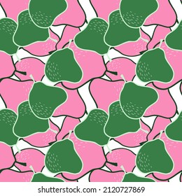 Doodle pear seamless pattern. Hand drawn botanical backdrop. Creative design for fabric , textile print, surface, wrapping, cover. Vintage vector illustration