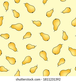 Doodle pear vector seamless pattern. Cute colorful background texture for kitchen wallpaper, textile, fabric, paper. Flat fruits background.