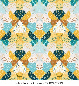 Doodle pebbles mosaic seamless pattern. Cute brick wall endless background. Hand drawn stone wallpaper. Design for fabric, textile print, wrapping paper, cover. Vector illustration