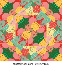Doodle pebbles mosaic seamless pattern. Cute brick wall endless background. Hand drawn stone wallpaper. Design for fabric, textile print, wrapping paper, cover. Vector illustration