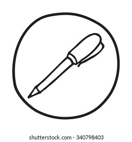 Doodle Pen icon. Infographic symbol in a circle. Line art style graphic design element. Web button.  Writing, office supply, signing  concept. 