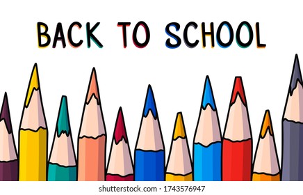 Doodle pencil banner. Back to school hand drawn vector illustration with colored pencils.