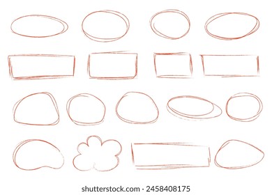 Doodle pencil drawn oval circles. Red grunge ovals and circles for highlighting 