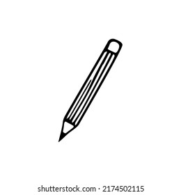Doodle pencil, hand drawn tool for writing, office stationery. Sketch,freehand minimalistic design, child drawing. Back to school concept. Isolated.Vector illustration