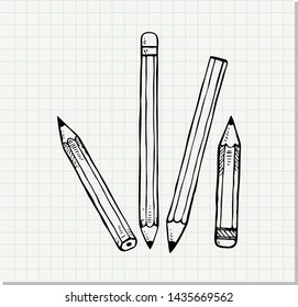 Doodle of pencil on paper background.Vector illustration