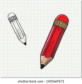 Doodle of pencil on paper background.Vector illustration