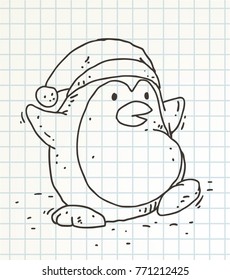 doodle penguin on paper