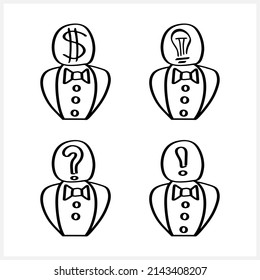 Doodle people clipart isolatet. Problem and solution symbol. Question mark, exclamation mark. Vector stock illustration. EPS 10