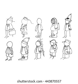 Doodle people in costumes sketch