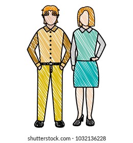 doodle people with elegant clothes style and hairstyle