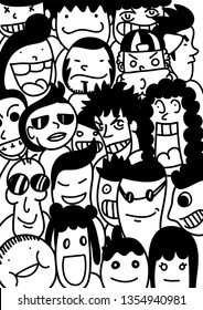 doodle people group, character handfree drawing.
vector illustration