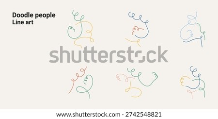 Doodle people line art set with abstract human figures in one line drawing. Continuous line minimalist vector illustration collection for modern creative design projects colorful.