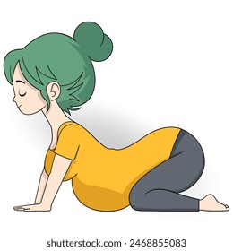 doodle of peoples activities to maintain health, pregnant woman doing yoga relaxation movements, lying on the floor