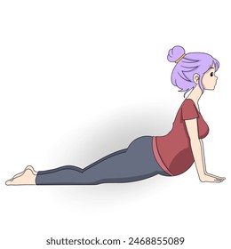 doodle of people's activities to maintain health, pregnant women warming up yoga exercises for a smooth birth of the baby