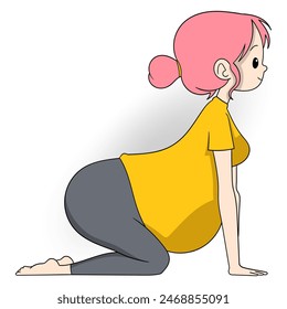 doodle of people's activities to maintain health, a pregnant woman is doing yoga movements on the floor to facilitate childbirth