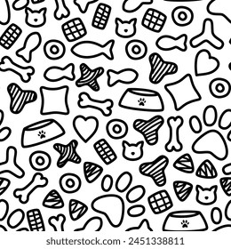 doodle pet food seamless pattern. vector doodle of pet food seamless pattern background. packaging pattern of pets food. kitten food pattern background.