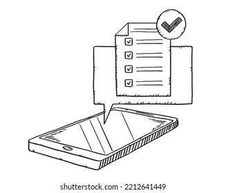 Doodle of phone with checklist and check marks. 