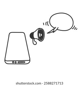 doodle phone with megaphone and bubble talk symbol for announcement message