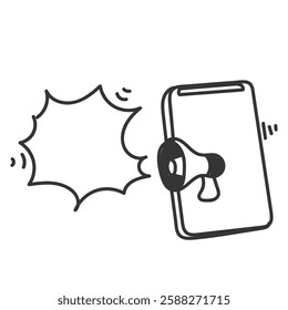 doodle phone with megaphone and bubble talk symbol for announcement message