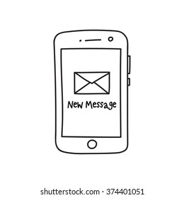 Doodle phone new message  - Isolated Vector Illustration