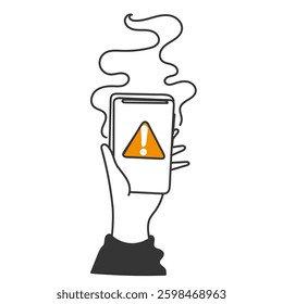 doodle phone warning overheat smoke illustration