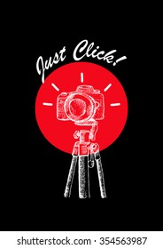 Doodle photo camera on tripod , Hand drawing Illustration.