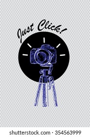 Doodle photo camera on tripod , Hand drawing Illustration.