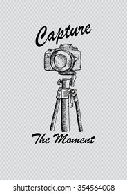 Doodle photo camera on tripod , Hand drawing Illustration.