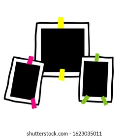 doodle photo frame set illustration with color adhesive tape illustration hand drawn style 