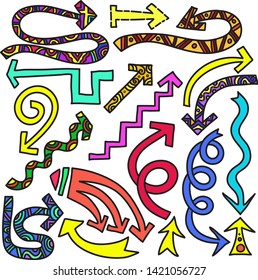 doodle pictogram. arrows icon, direction background