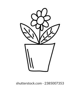 Doodle picture of flower in a pot. Hand drawn vector illustration.