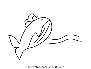 Doodle picture of jumping whale. Hand drawn vector illustration.