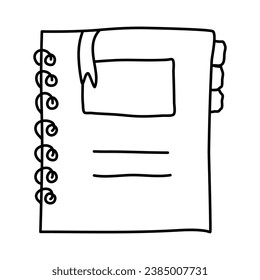 Foto de un libro de notas. Ilustración vectorial dibujada a mano.