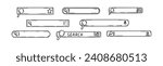 Doodle picture, photo, voice search bar set. Hand drawn internet information find. Website browser box sketch. Magnifying glass button. Computer interface. Bookmark symbol 