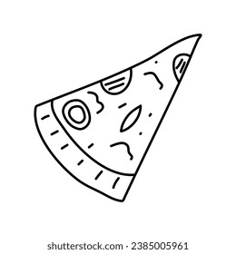 Doodle picture of slice of pizza. Hand drawn vector illustration.