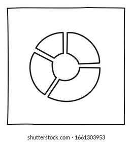 Doodle pie chart graph icon or logo, hand drawn with thin black line.
