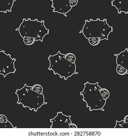 doodle pig money bank seamless pattern background