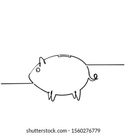 doodle Piggy Bank icon design template with hand drawn continuous line style vector