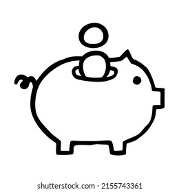 Doodle Piggy Bank Icon Or Logo, Hand Drawn With Thin Black Line.