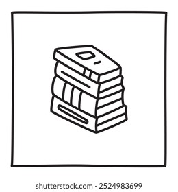 Doodle pile of books icon hand drawn with thin line in lineart style. Knowledge symbol