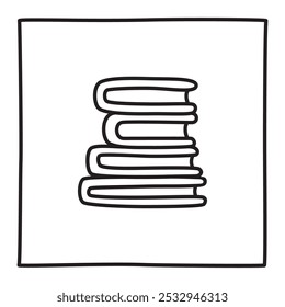 Doodle pile of books icon hand drawn with thin line in lineart style. Knowledge symbol
