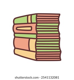 Doodle pile of books icon. Hand drawn book, journal or notebook symbol isolated on white background. Vector illustration